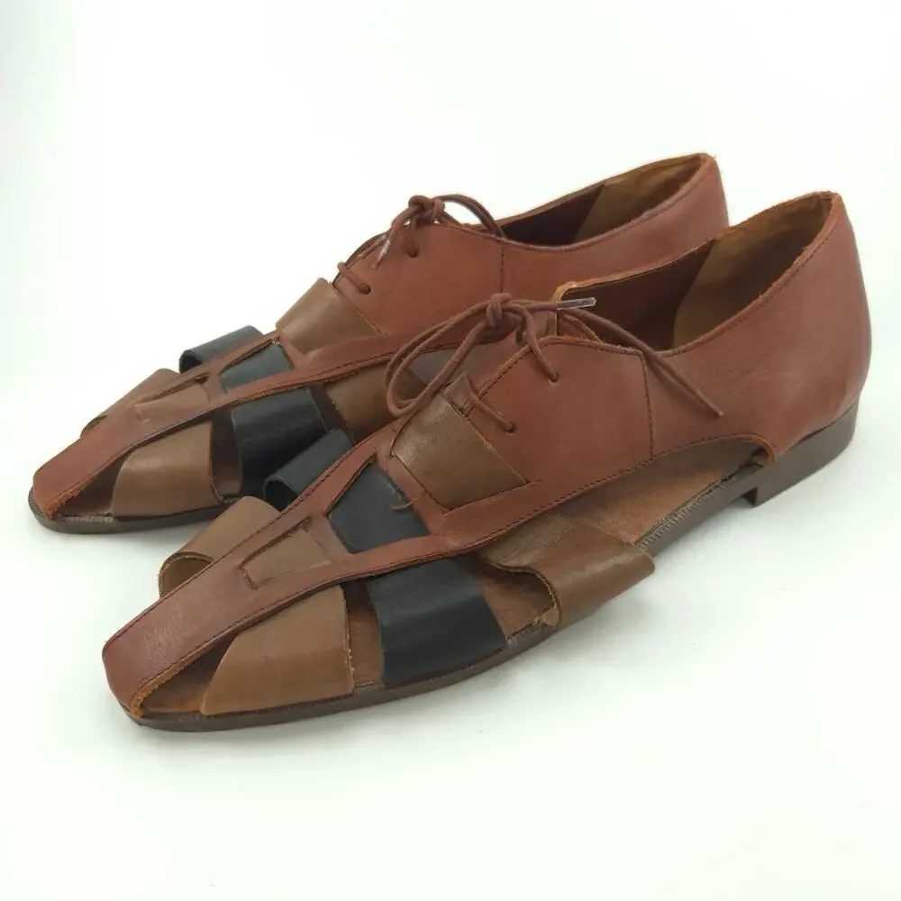 Vintage Lace-up Leather Oxford Fisherman Sandals Men's Size 12 Made In Brazil